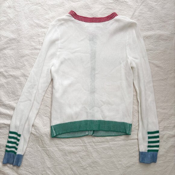 United Colors of Benetton Rainbow Pocket Cardigan XS White Cotton Sheep Logo - Picture 13 of 14